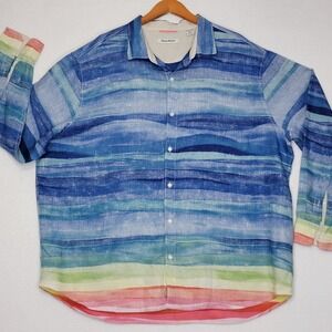 Tommy Bahama Mens XXXL 100% Linen Long Sleeve Ombre Stripe Button Front Shirt